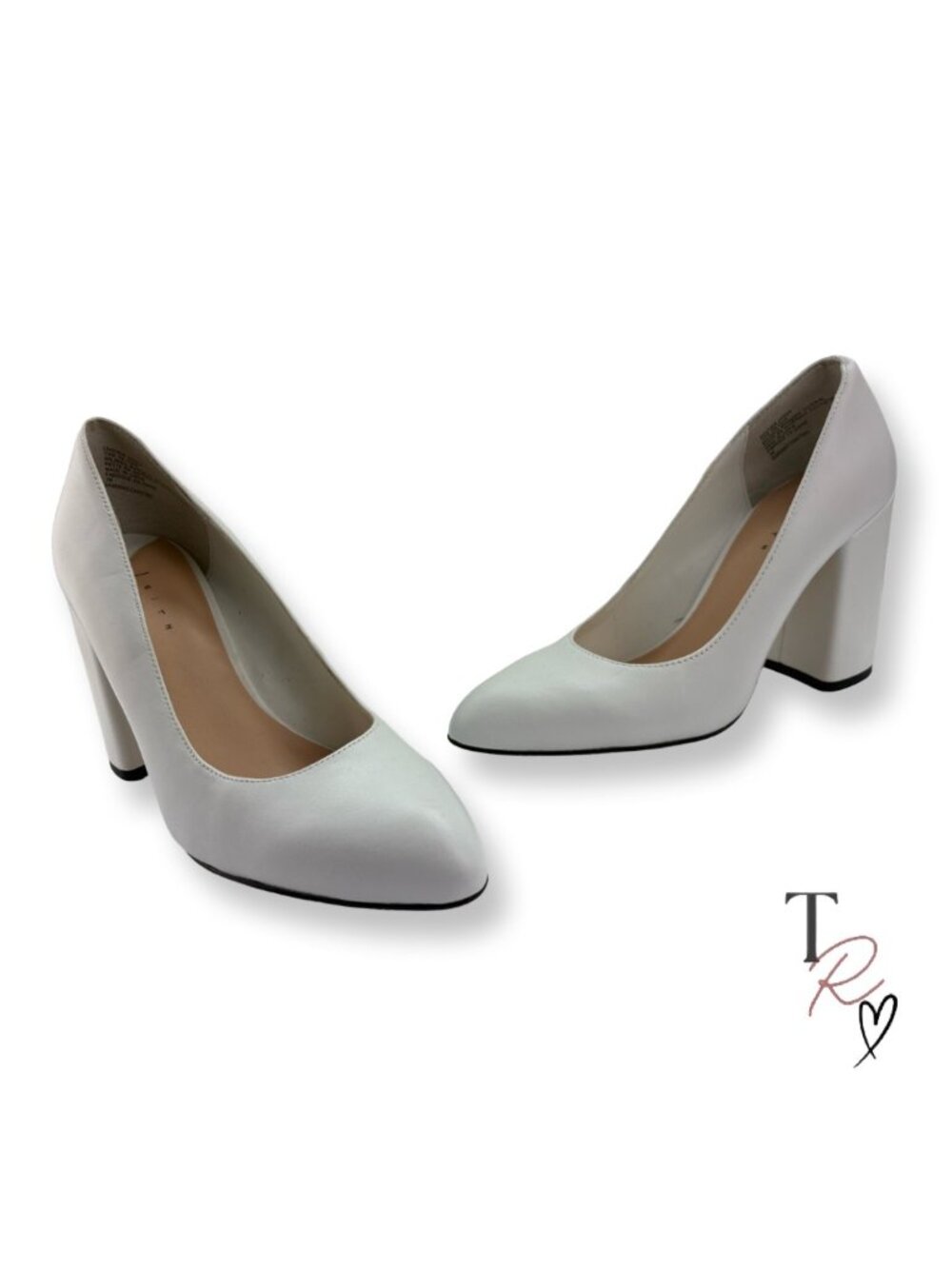 Leith White Block Heel Pumps